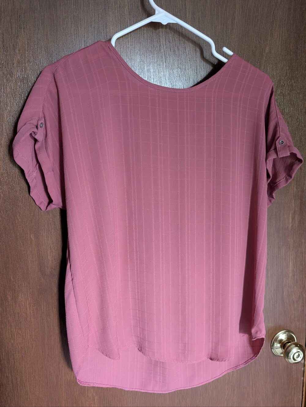 Maurices Rose Pink Short Sleeve Roll-Tab Blouse